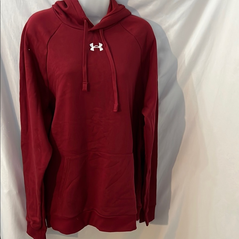 Under Armour Burgandy Hoodie Size Large Front Pockets Athleisure Cotton Blend